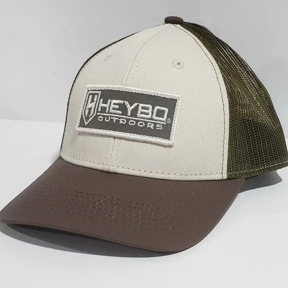 Heybo Outdoors Mesh Back Tri-Color Trucker Hat  With Canvas Patch NWT. - Picture 1 of 8